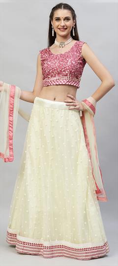 Festive, Reception Beige and Brown color Lehenga in Net fabric with A Line Embroidered, Resham, Thread work : 1807240