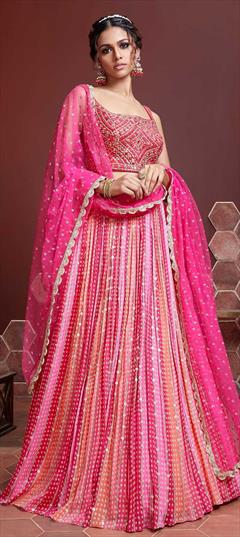 Reception, Wedding Multicolor color Lehenga in Chiffon fabric with A Line Printed, Sequence work : 1807296