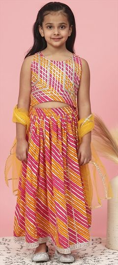 Multicolor color Kids Lehenga in Cotton, Net fabric with Gota Patti, Printed work : 1807456
