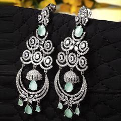 Green color Earrings in Metal Alloy studded with CZ Diamond & Silver Rodium Polish : 1807829
