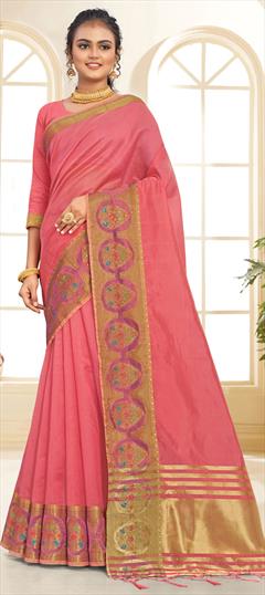Traditional Pink and Majenta color Saree in Organza Silk, Silk fabric with South Swarovski, Weaving work : 1807984