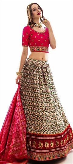Festive, Reception Multicolor color Lehenga in Satin Silk fabric with A Line Embroidered, Printed, Thread work : 1808057