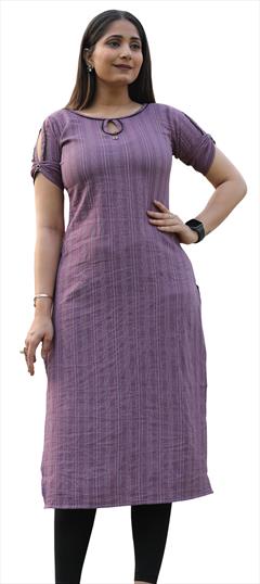 Casual Purple and Violet color Kurti in Cotton fabric with Short, Straight Printed work : 1808124