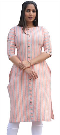 Casual Pink and Majenta color Kurti in Cotton fabric with Long, Straight Printed work : 1808148