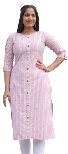 Casual Pink and Majenta color Kurti in Cotton fabric with Long, Straight Printed work : 1808152