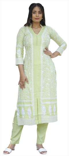 Party Wear Yellow color Tunic with Bottom in Rayon fabric with Embroidered, Thread work : 1808159