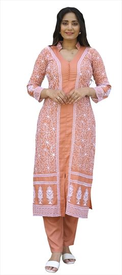 Party Wear Pink and Majenta color Tunic with Bottom in Rayon fabric with Embroidered, Thread work : 1808160