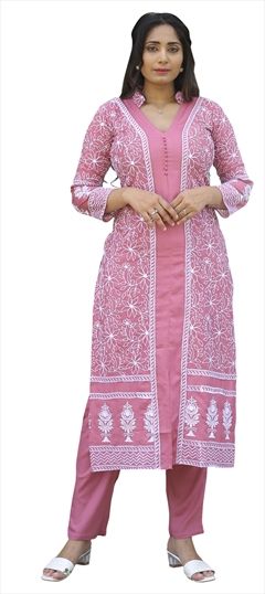 Party Wear Pink and Majenta color Tunic with Bottom in Rayon fabric with Embroidered, Thread work : 1808161