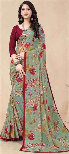 Casual Multicolor color Saree in Georgette fabric with Classic Floral, Printed work : 1808404
