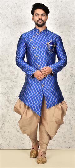 Blue color IndoWestern Dress in Jamawar fabric with Thread work : 1808447