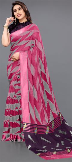 Casual, Traditional Pink and Majenta color Saree in Cotton fabric with Bengali Block Print work : 1808589