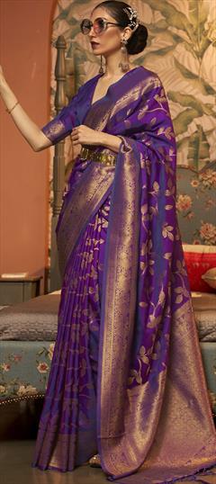 Traditional Purple and Violet color Saree in Art Silk, Silk fabric with South Weaving work : 1808616
