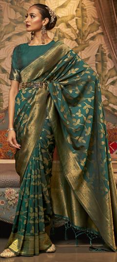 Traditional Green color Saree in Art Silk, Silk fabric with South Weaving work : 1808618
