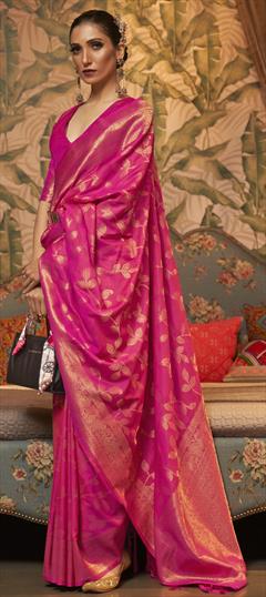 Traditional Pink and Majenta color Saree in Art Silk, Silk fabric with South Weaving work : 1808620