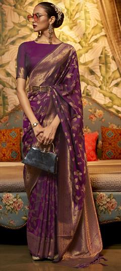 Traditional Purple and Violet color Saree in Art Silk, Silk fabric with South Weaving work : 1808624