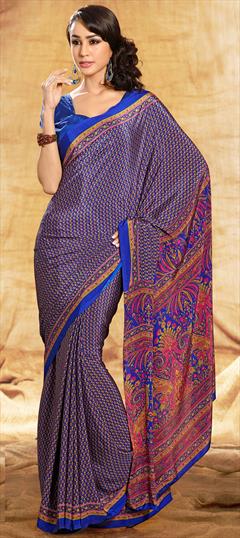 Casual Multicolor color Saree in Crepe Silk, Silk fabric with South Printed work : 1808667