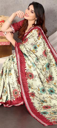 Casual, Traditional White and Off White color Saree in Art Silk, Silk fabric with South Printed work : 1808769