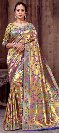 Traditional, Wedding Gold color Saree in Banarasi Silk, Silk fabric with South Weaving work : 1809076