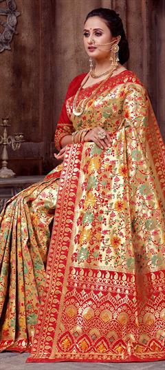 Traditional, Wedding Gold color Saree in Banarasi Silk, Silk fabric with South Weaving work : 1809078