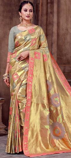 Traditional, Wedding Gold color Saree in Banarasi Silk, Silk fabric with South Weaving work : 1809080