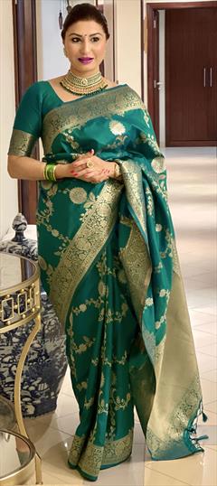 Traditional, Wedding Blue color Saree in Banarasi Silk, Silk fabric with South Weaving work : 1809217