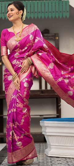 Traditional, Wedding Purple and Violet color Saree in Banarasi Silk, Silk fabric with South Weaving work : 1809218