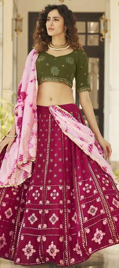 Bridal, Wedding Pink and Majenta color Lehenga in Georgette fabric with A Line Embroidered, Sequence, Thread work : 1809223