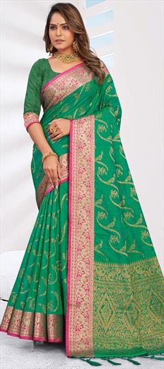 Traditional Green color Saree in Art Silk, Silk fabric with South Weaving work : 1809286