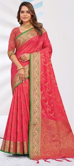 Traditional Pink and Majenta color Saree in Art Silk, Silk fabric with South Weaving work : 1809289
