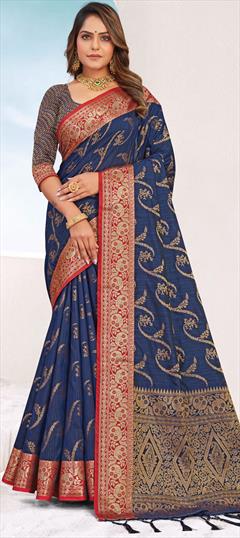 Traditional Blue color Saree in Art Silk, Silk fabric with South Weaving work : 1809290
