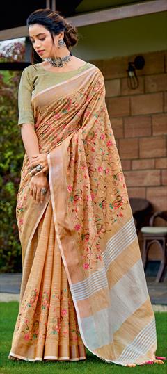 Traditional Pink and Majenta color Saree in Linen fabric with Bengali Resham, Thread work : 1809302