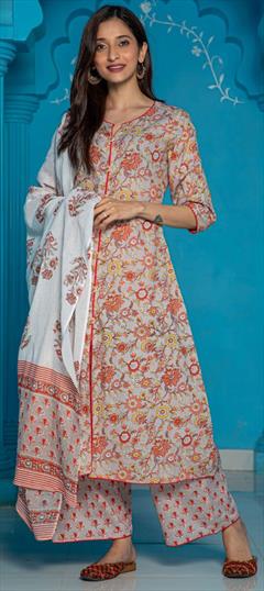 Casual, Party Wear Multicolor color Salwar Kameez in Cotton fabric with A Line Floral, Printed work : 1809437
