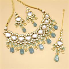 Blue color Necklace in Metal Alloy studded with Austrian diamond, Beads, Pearl & Gold Rodium Polish : 1809742