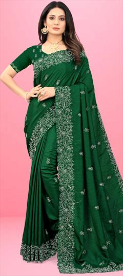 Traditional, Wedding Green color Saree in Art Silk, Silk fabric with South Embroidered, Thread work : 1809768