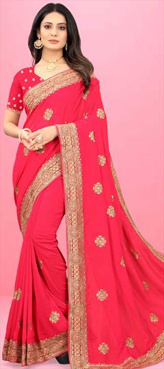 Traditional, Wedding Pink and Majenta color Saree in Art Silk, Silk fabric with South Embroidered, Thread work : 1809773