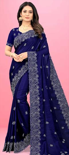 Traditional, Wedding Blue color Saree in Art Silk, Silk fabric with South Embroidered, Thread work : 1809777