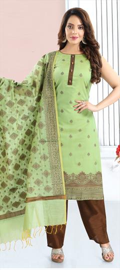 Festive, Party Wear Green color Salwar Kameez in Brocade fabric with Straight Weaving work : 1810262