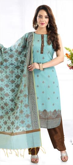 Festive, Party Wear Blue color Salwar Kameez in Brocade fabric with Straight Weaving work : 1810263