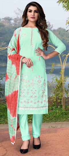 Party Wear Green color Salwar Kameez in Georgette fabric with Straight Embroidered, Resham, Thread work : 1810384