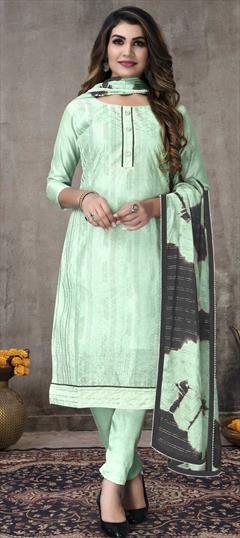Festive, Party Wear Green color Salwar Kameez in Chanderi Silk fabric with Straight Printed work : 1810398