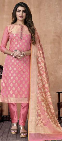 Festive, Party Wear Pink and Majenta color Salwar Kameez in Banarasi Silk fabric with Straight Weaving work : 1810448