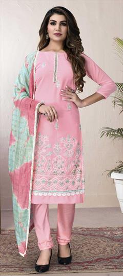 Casual Pink and Majenta color Salwar Kameez in Georgette fabric with Straight Embroidered, Lace, Sequence work : 1810479