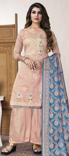 Casual Pink and Majenta color Salwar Kameez in Chanderi Silk fabric with Palazzo, Straight Sequence, Thread work : 1810481