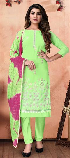 Casual Green color Salwar Kameez in Georgette fabric with Straight Embroidered, Resham, Thread work : 1810514