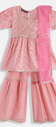 Designer Pink and Majenta color Kids Salwar in Cotton fabric with Gota Patti, Printed work : 1810524