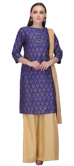 Festive, Party Wear Blue color Salwar Kameez in Cotton fabric with Straight Block Print work : 1810535