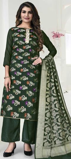 Party Wear Green color Salwar Kameez in Banarasi Silk fabric with Straight Weaving work : 1810560