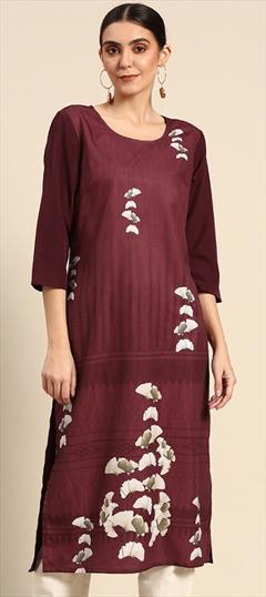 Casual Red and Maroon color Kurti in Crepe Silk fabric with Long Sleeve, Straight Printed work : 1810594
