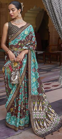 Traditional, Wedding Beige and Brown, Green color Saree in Patola Silk, Silk fabric with South Printed work : 1810681