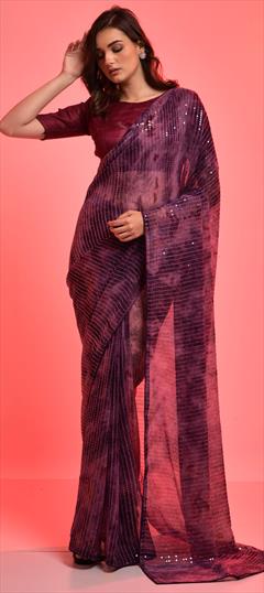 Casual, Festive Purple and Violet color Saree in Chiffon fabric with Classic Embroidered, Printed, Sequence work : 1810857
